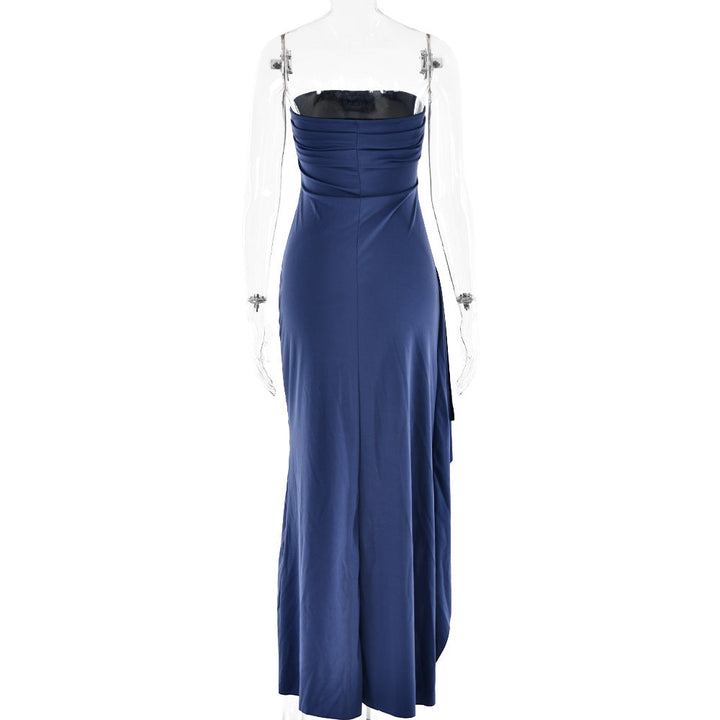 Ruffled strapless maxi dress with deep slit - Molina