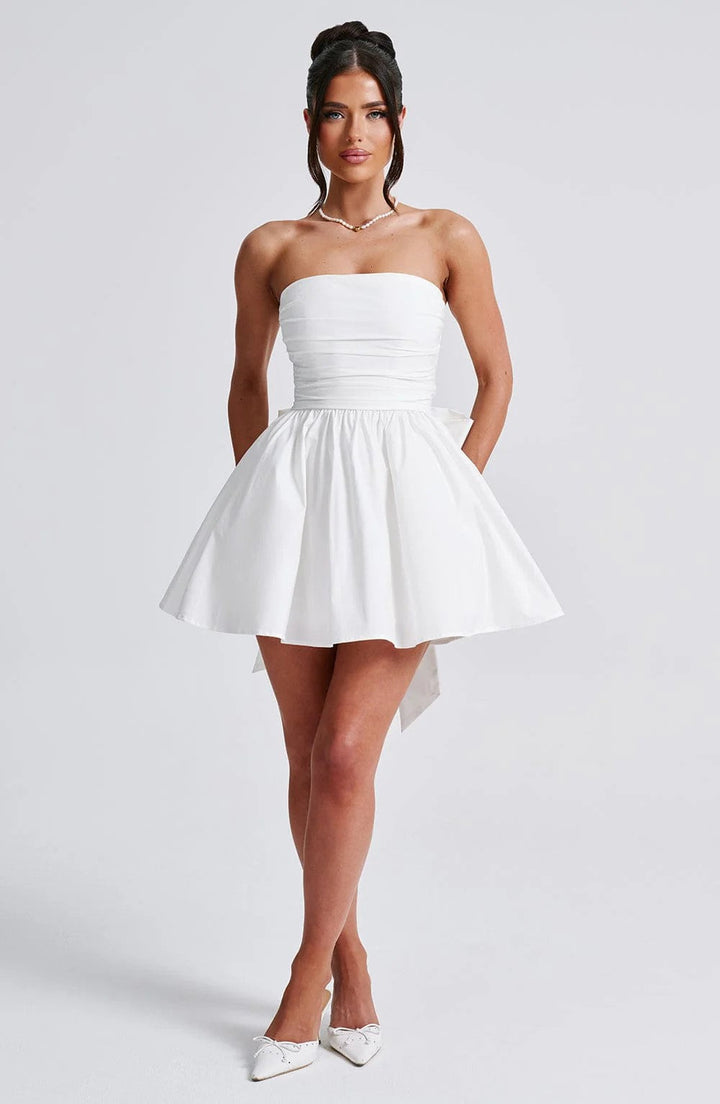 A-Line Strapless Mini Dress with Bow Tie Back - Arbel
