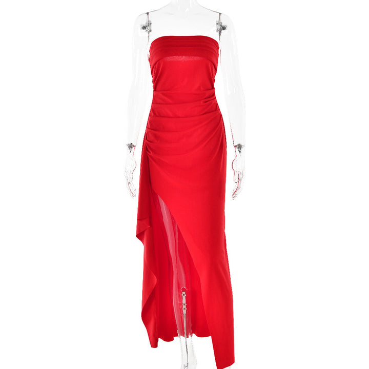 Ruffled strapless maxi dress with deep slit - Molina