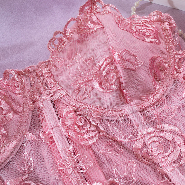 Strapless Mesh Top with Floral Embroidery - Noya Lee