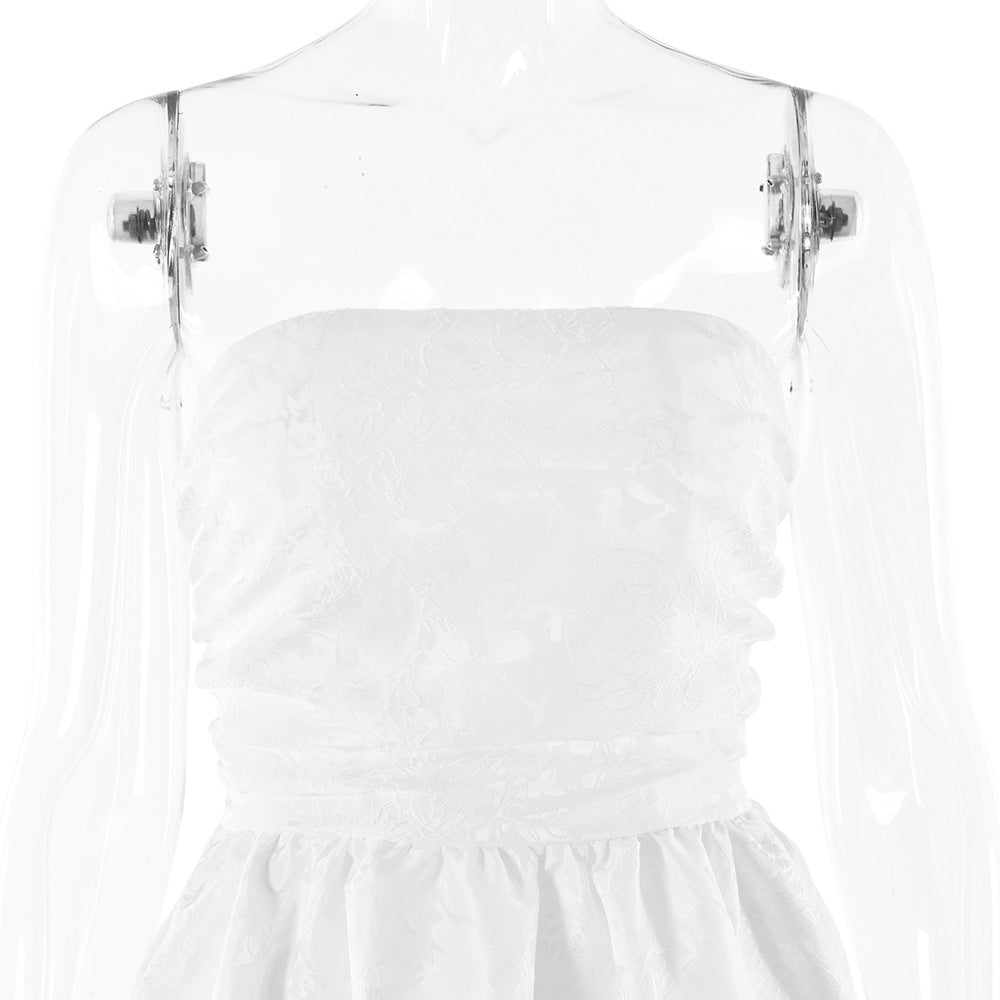 Midi Strapless A-Line Dress with Open Back and Floral Embroidery Detail - Flora