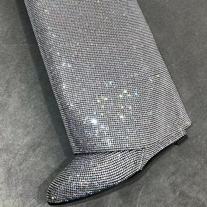 High Heel Boots with Glitter Studs and Lock Detail - Bailey