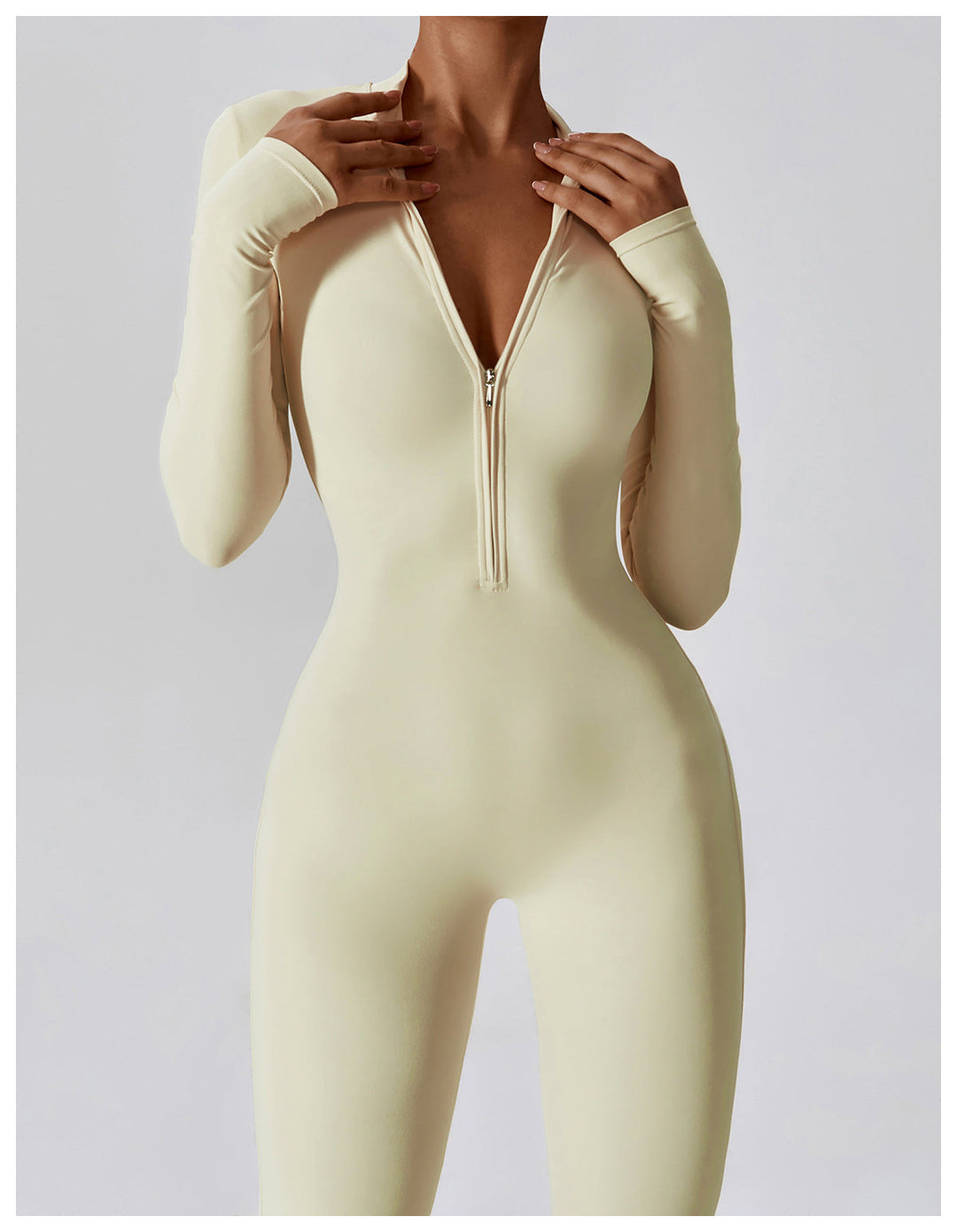 Short/long sporty fitted jumpsuit with shaping fabric and zipper closure - Andi