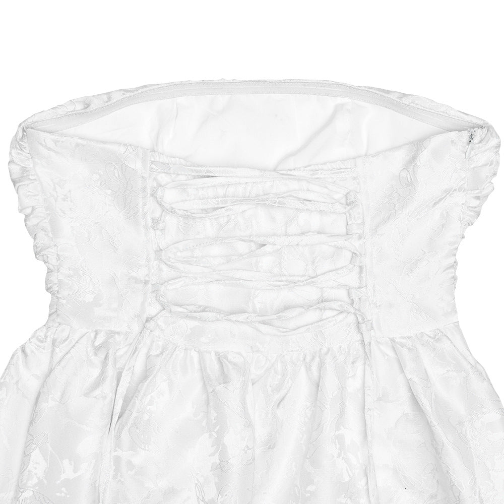Midi Strapless A-Line Dress with Open Back and Floral Embroidery Detail - Flora
