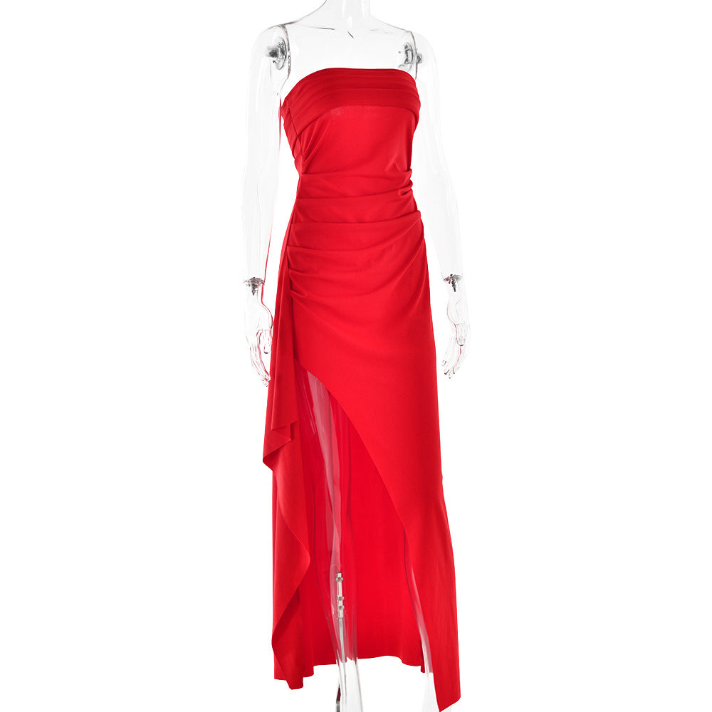 Ruffled strapless maxi dress with deep slit - Molina