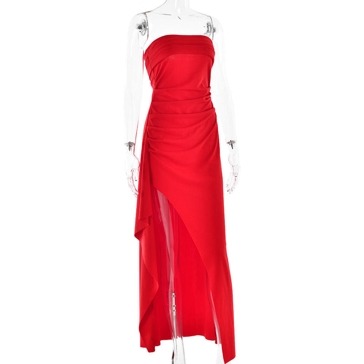 Ruffled strapless maxi dress with deep slit - Molina