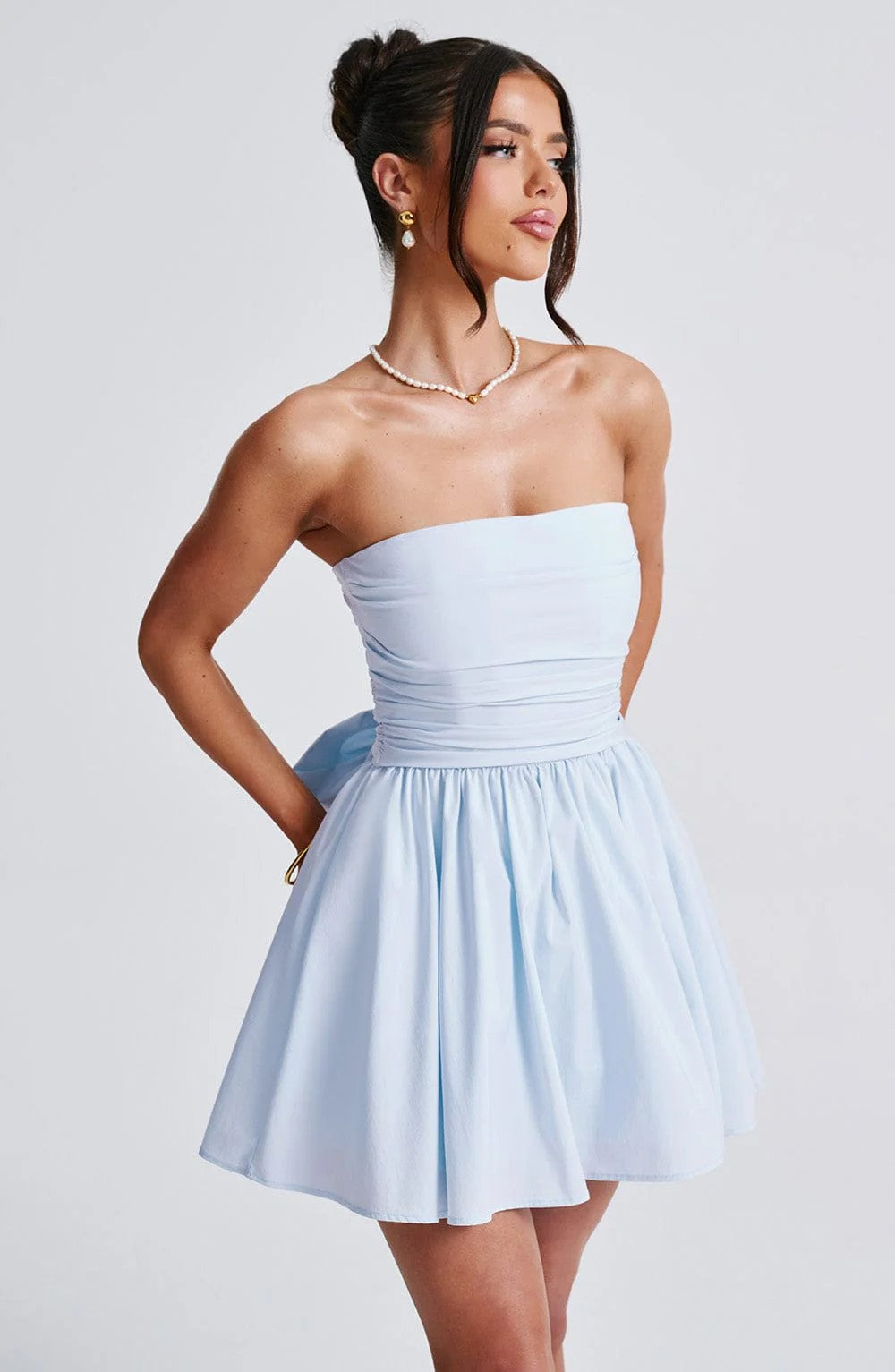 A-Line Strapless Mini Dress with Bow Tie Back - Arbel