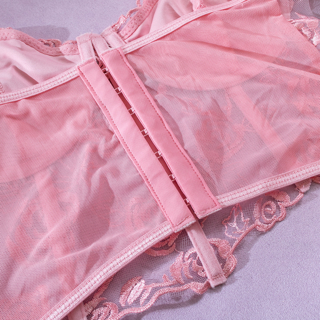 Strapless Mesh Top with Floral Embroidery - Noya Lee