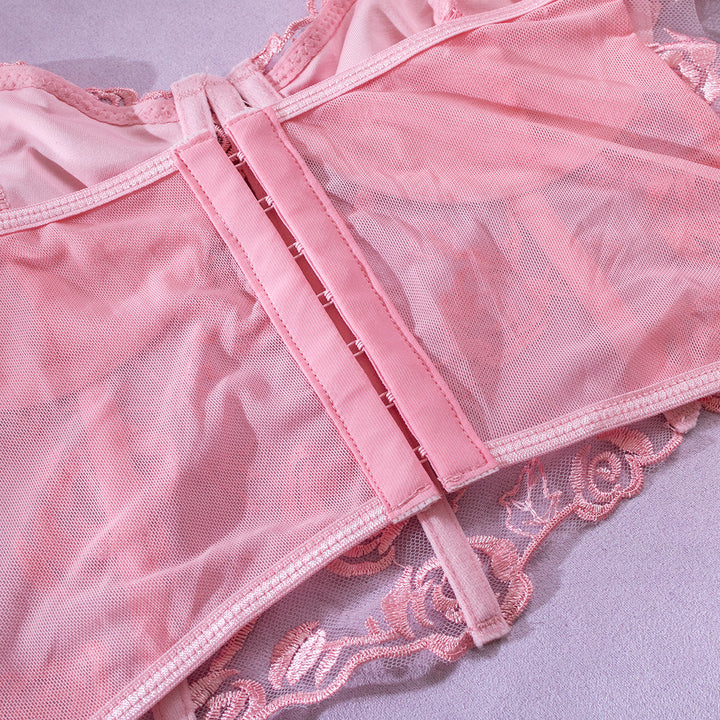 Strapless Mesh Top with Floral Embroidery - Noya Lee