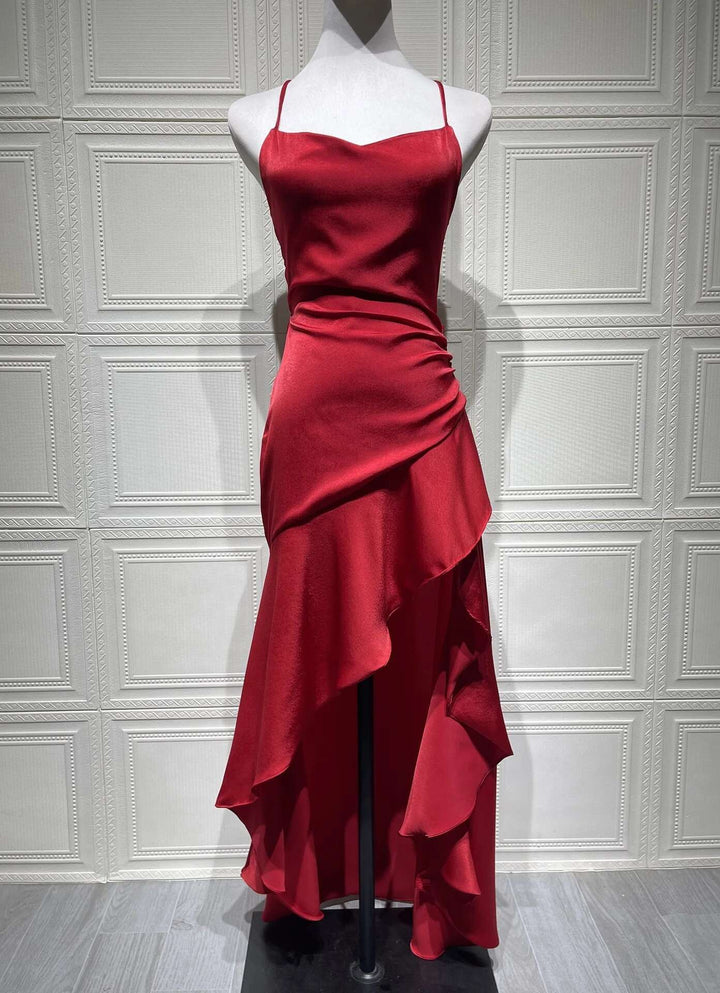 Satin ruffled maxi dress with back ties - Fabiola