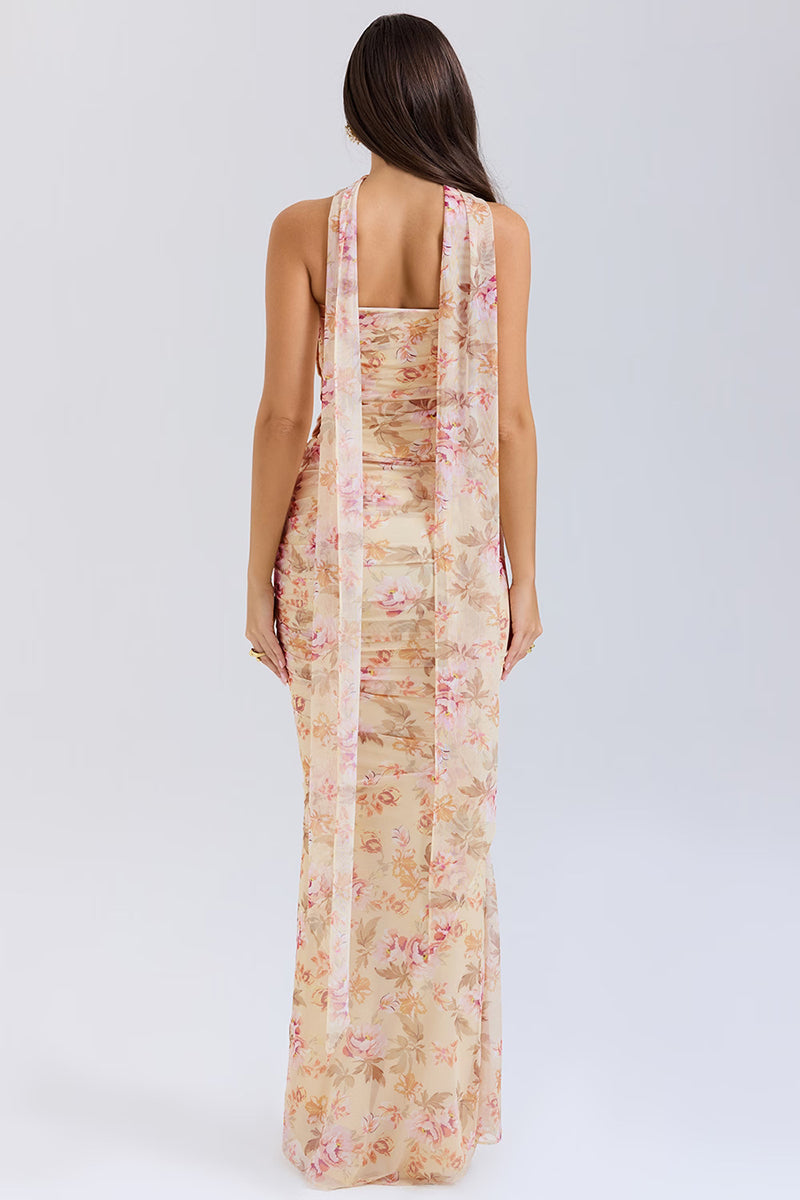 Two-Piece Set with Strapless Top and Maxi Skirt with Matching Scarf Detail - Francia