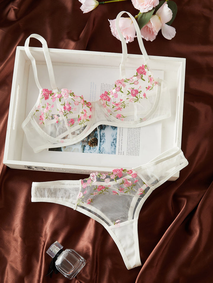Sheer Floral Design Lingerie Set - Amy