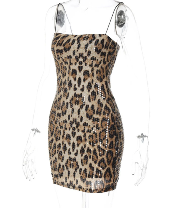 Leopard Sequin Mini Dress - Liza