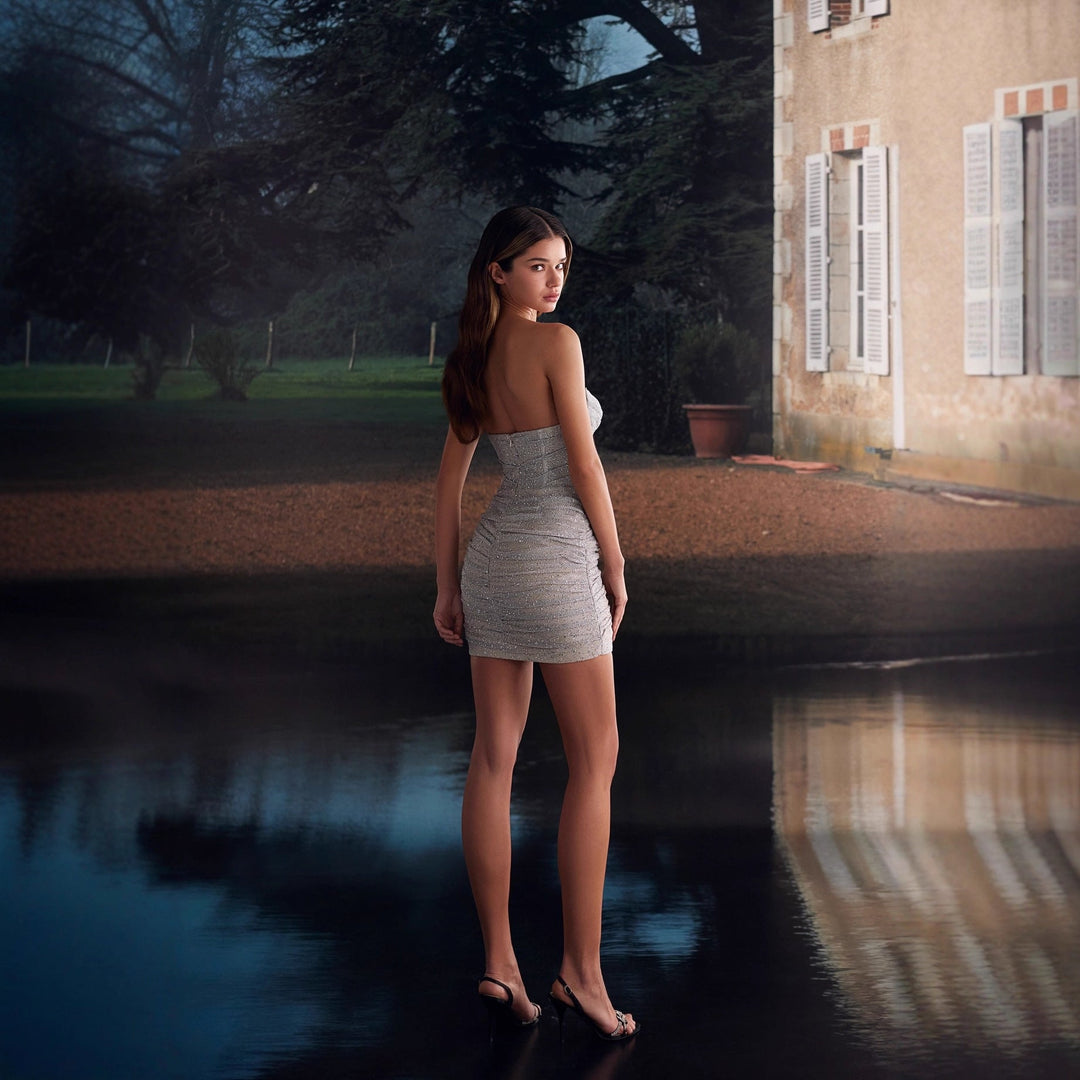 Strapless Mini Dress with Sequin Design - XENIA