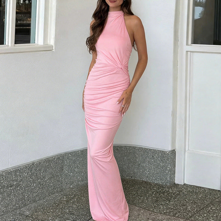 Tie-neck open-back maxi dress - PINKI