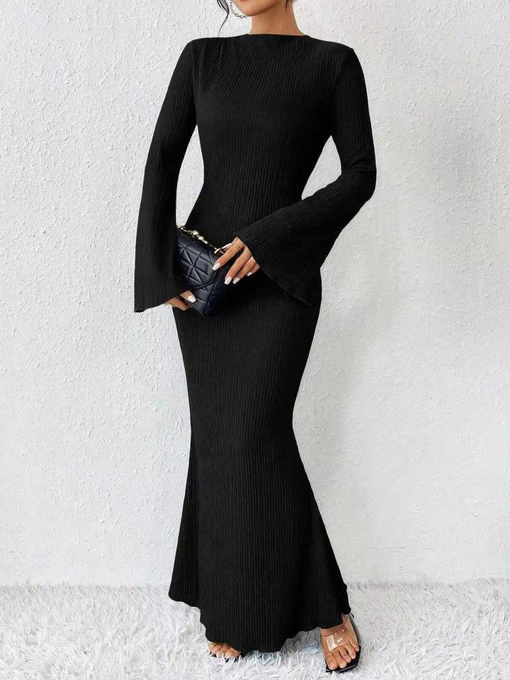 Ruched Fabric Maxi Dress with Open Sleeves - Stella