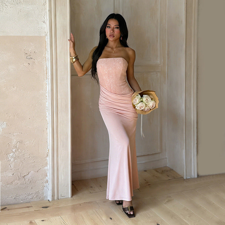 Strapless maxi dress with a sequin corset design - LADY