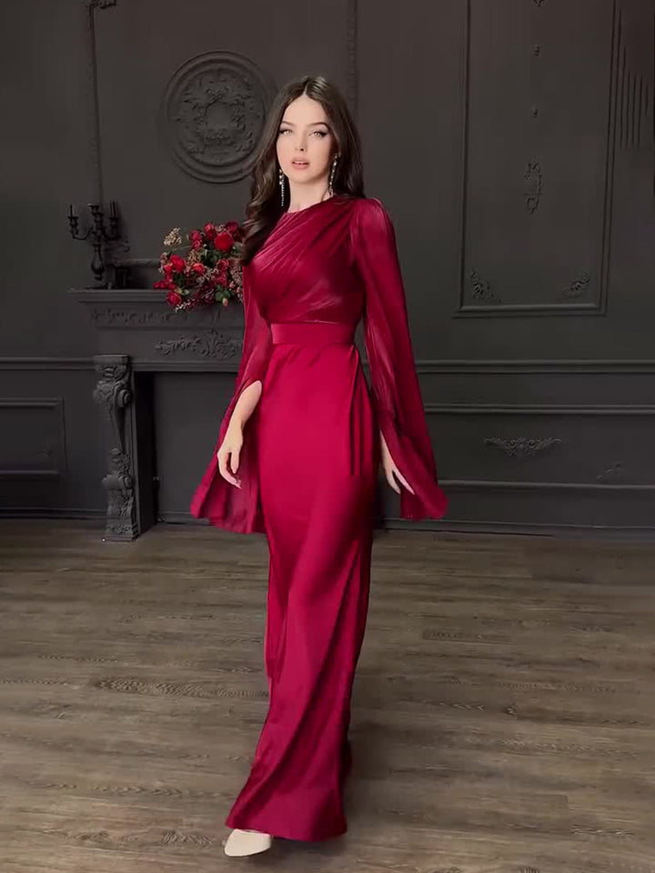 Nesia satin maxi dress with a shiny chiffon design