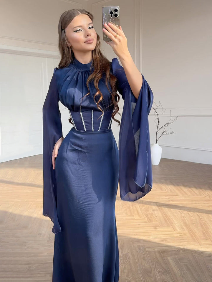 Atalia shiny chiffon dress with rhinestone detailing