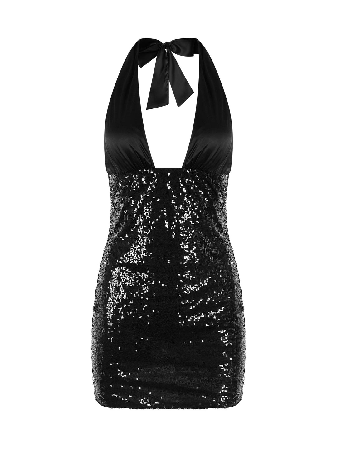 ZANDAYA sequin mini dress with a neck tie and open back