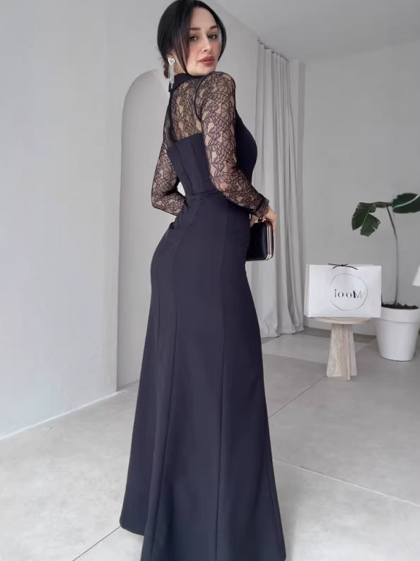 Daria elegant tailored maxi dress with a lace design