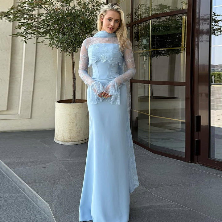 Alisa satin maxi dress with a corset and lace detailing
