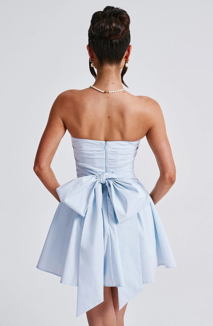 A-Line Strapless Mini Dress with Bow Tie Back - Arbel
