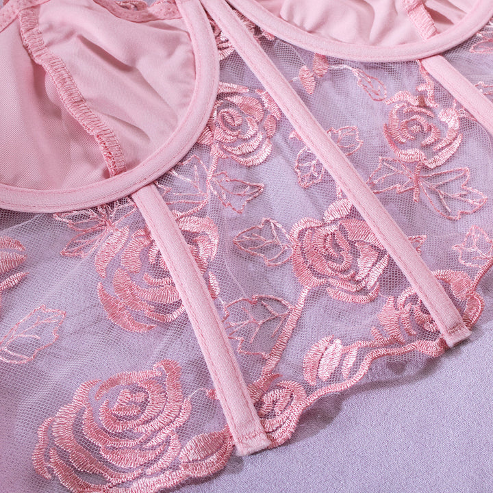 Strapless Mesh Top with Floral Embroidery - Noya Lee