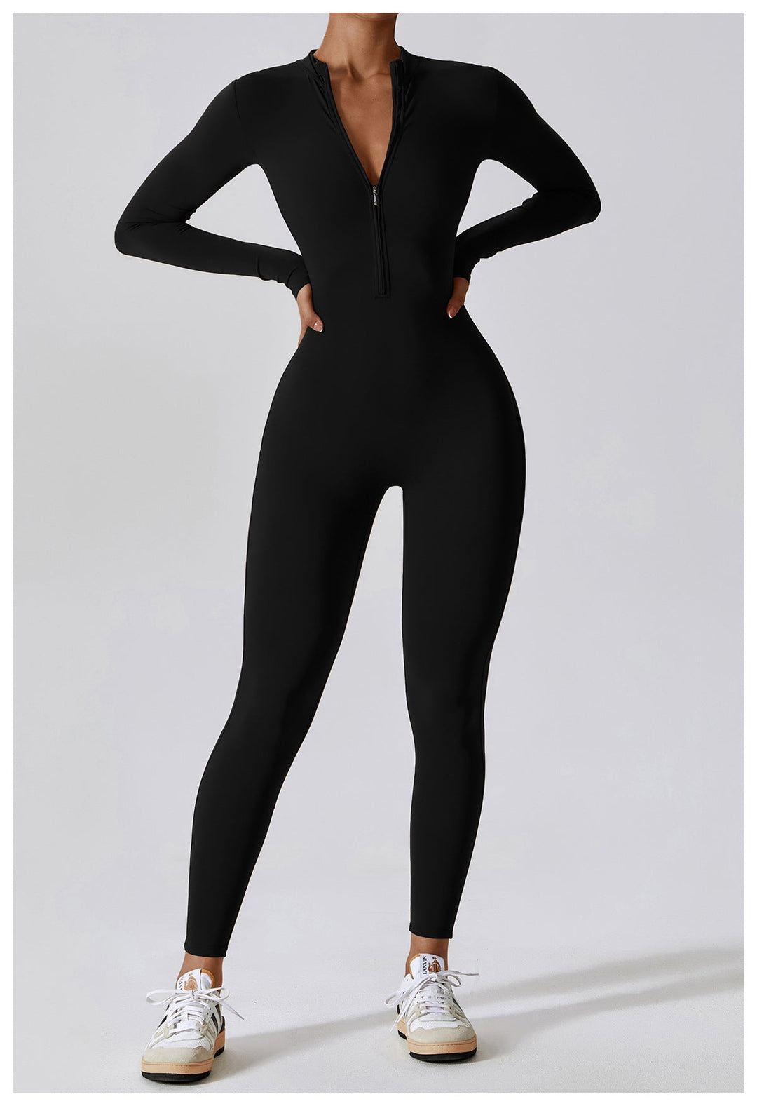 Short/long sporty fitted jumpsuit with shaping fabric and zipper closure - Andi