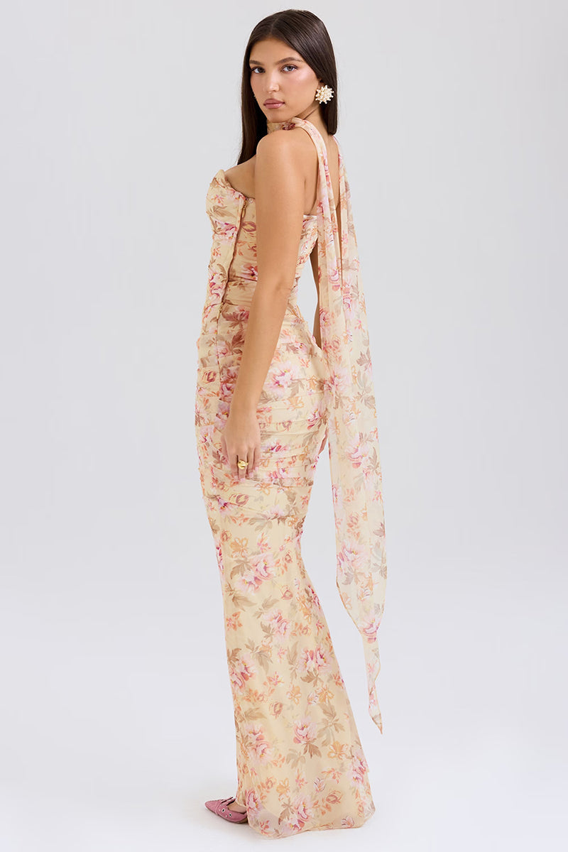 Two-Piece Set with Strapless Top and Maxi Skirt with Matching Scarf Detail - Francia