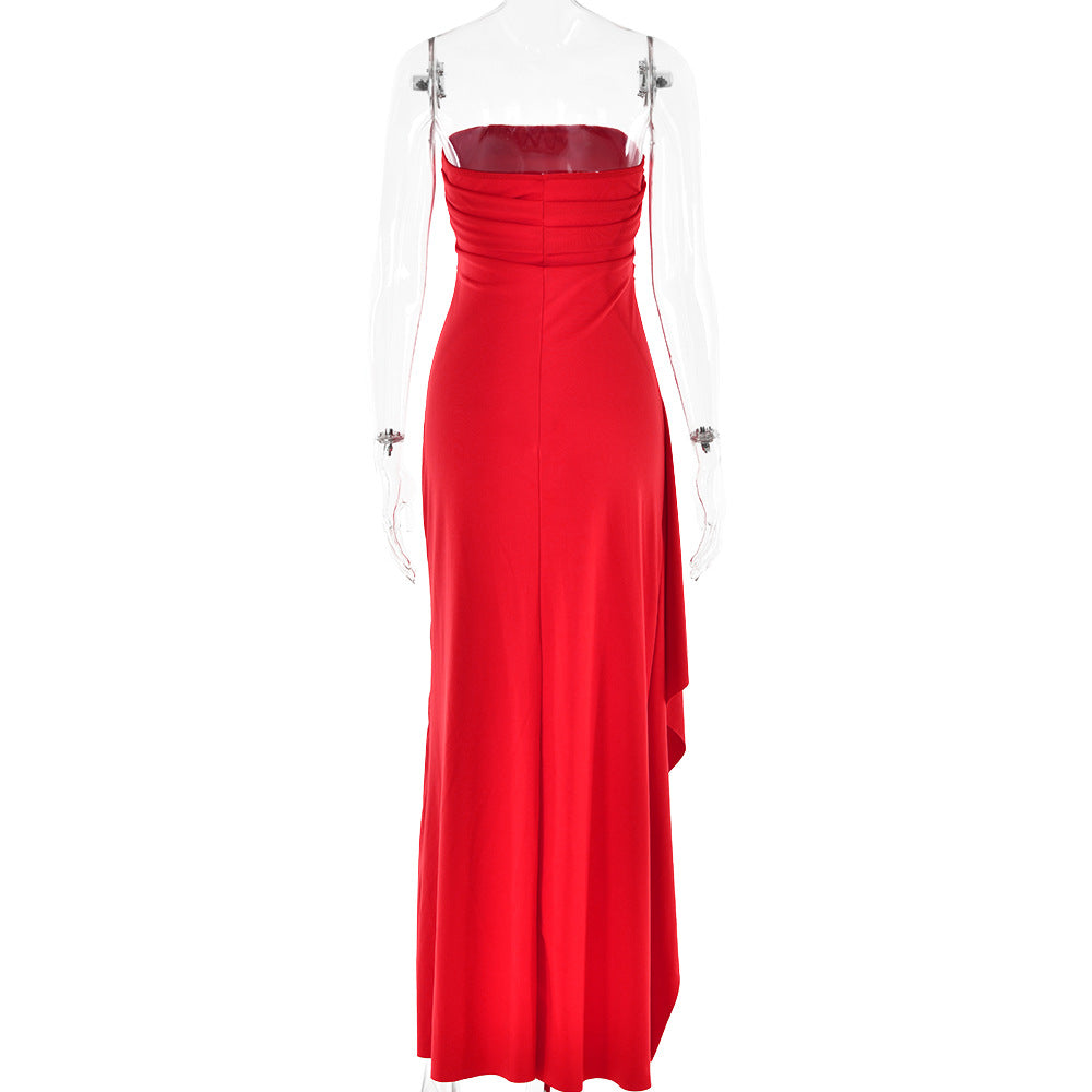 Ruffled strapless maxi dress with deep slit - Molina