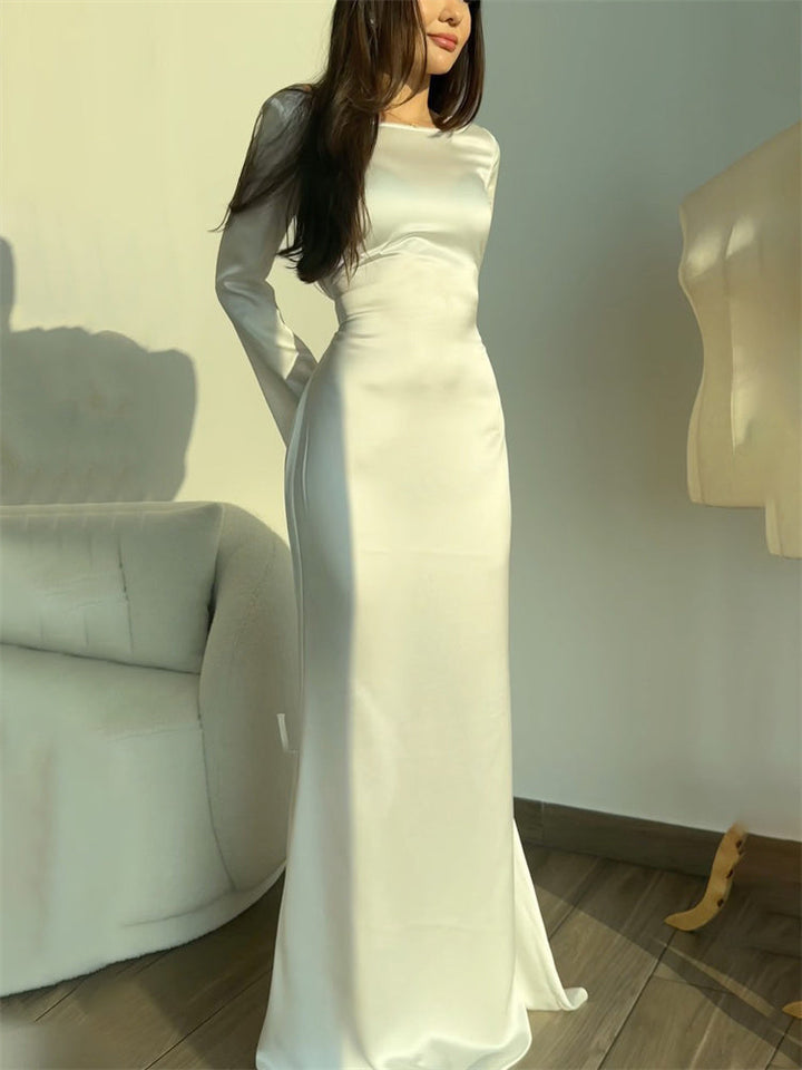 Satin maxi dress with back tie for waist fitting - Odel