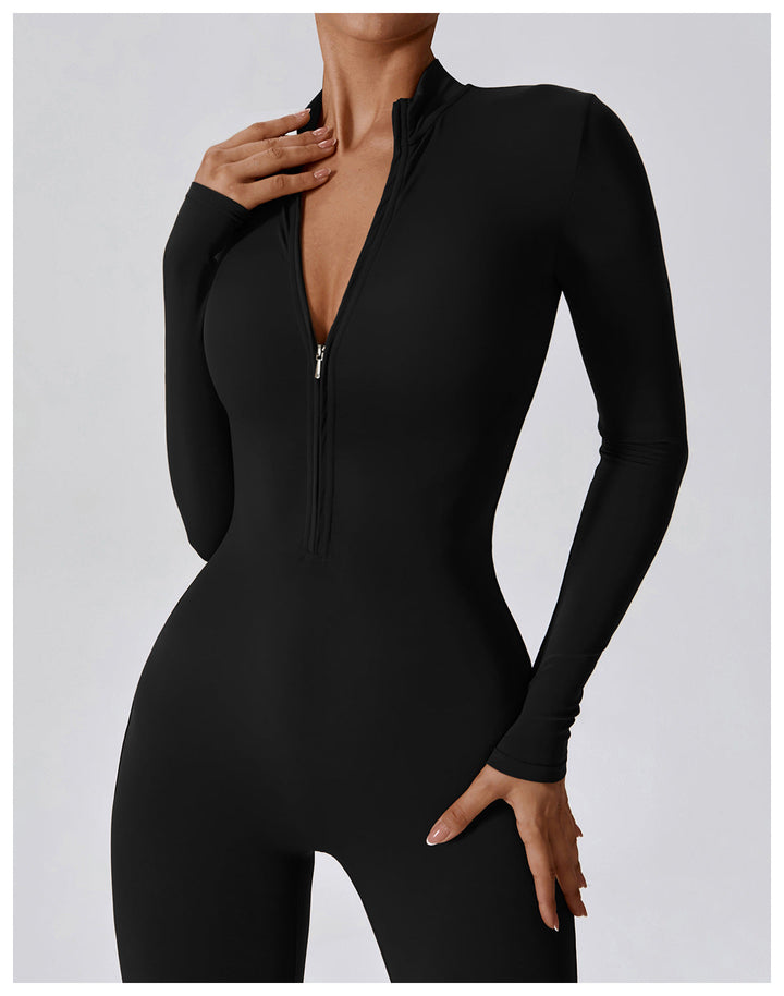 Short/long sporty fitted jumpsuit with shaping fabric and zipper closure - Andi