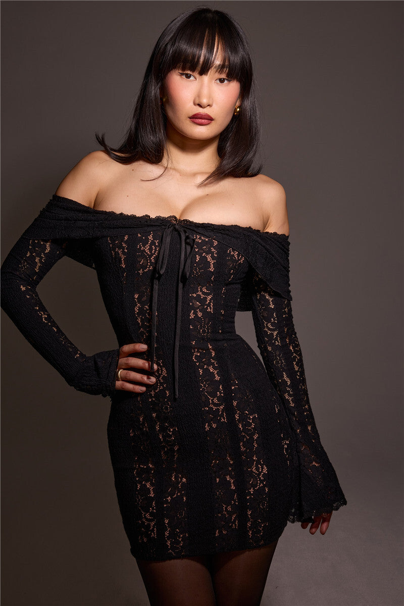 Off-Shoulder Lace Mini Dress - Maria