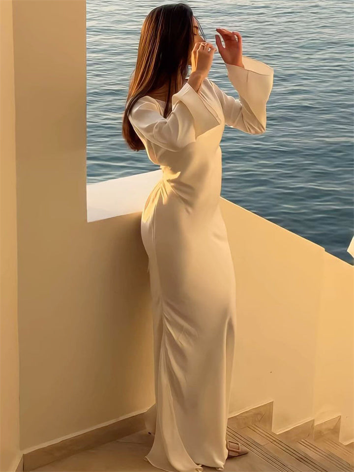 Satin maxi dress with back tie for waist fitting - Odel
