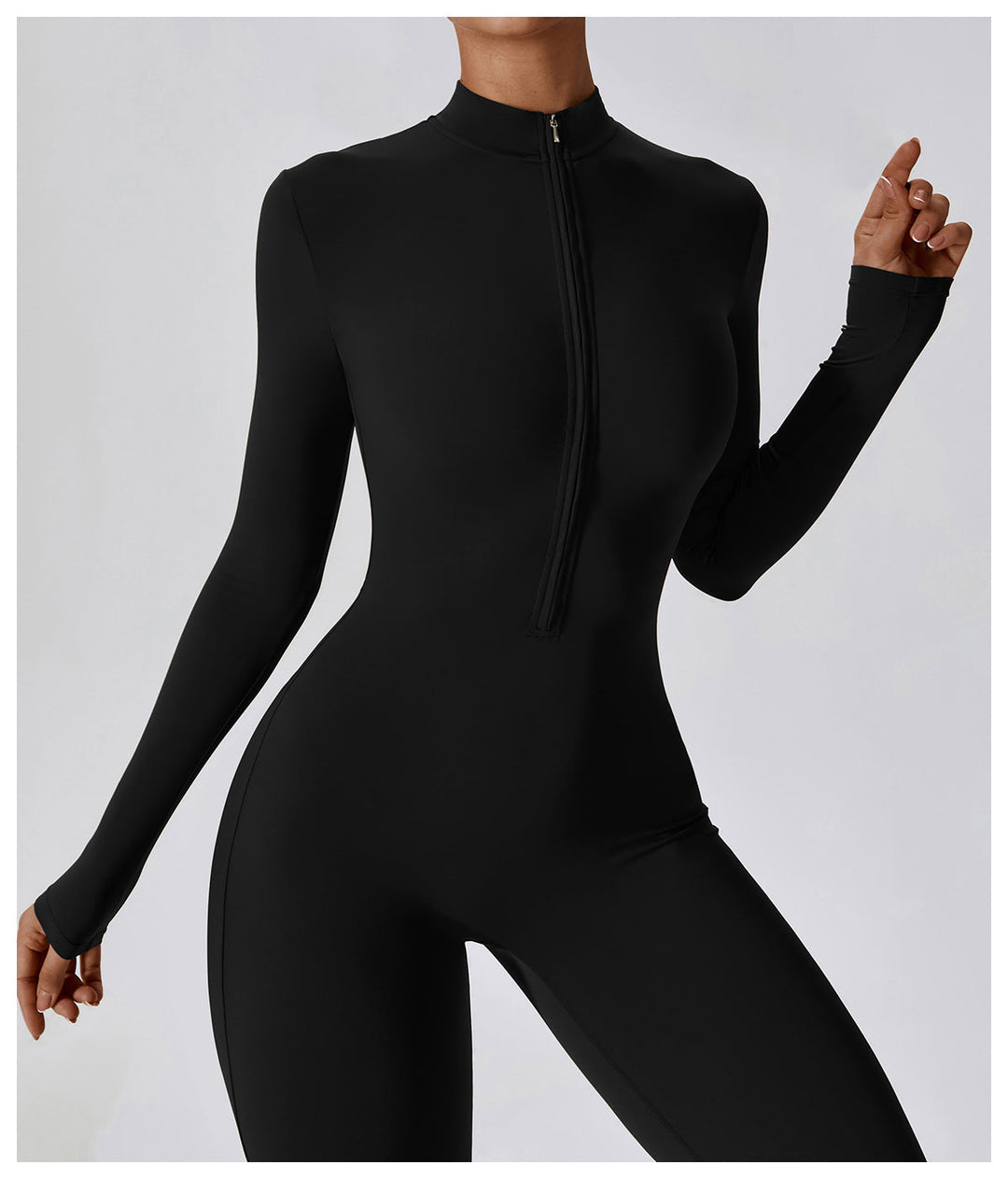 Short/long sporty fitted jumpsuit with shaping fabric and zipper closure - Andi