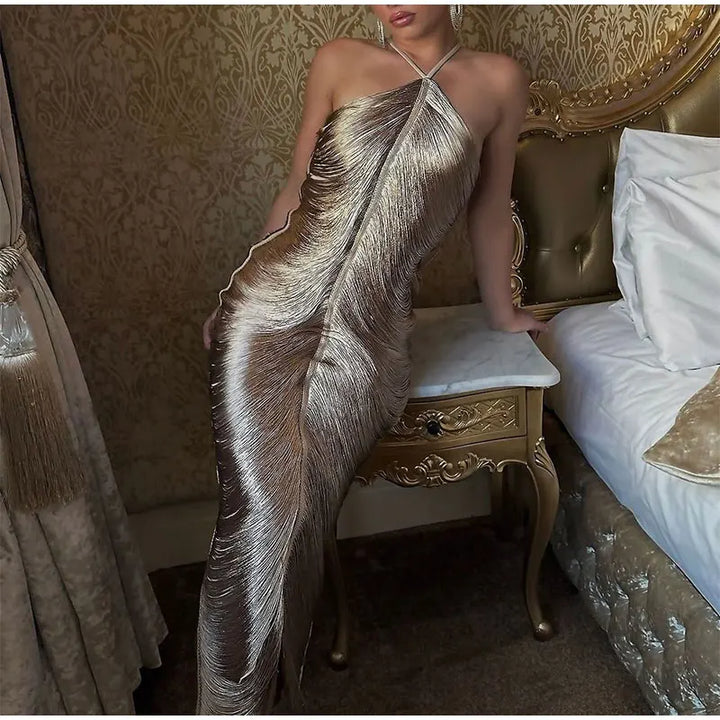 Maxi Dress with Shiny Threads and Open Back - Ashley