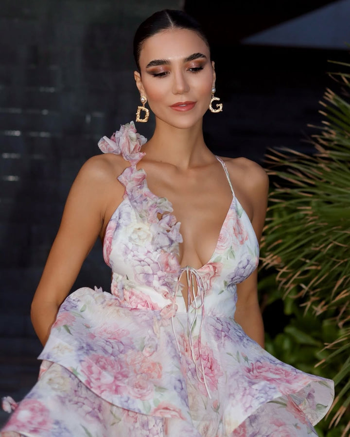 3D Floral Ruffled Mini Dress - Isabella