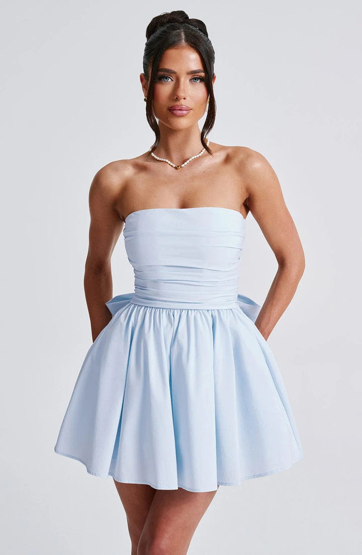 A-Line Strapless Mini Dress with Bow Tie Back - Arbel