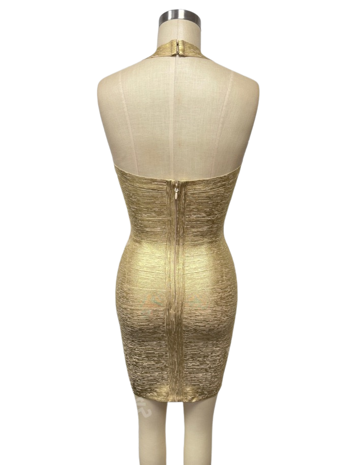 Yarin - Mini dress in shiny shaping fabric with a halter closure and open back