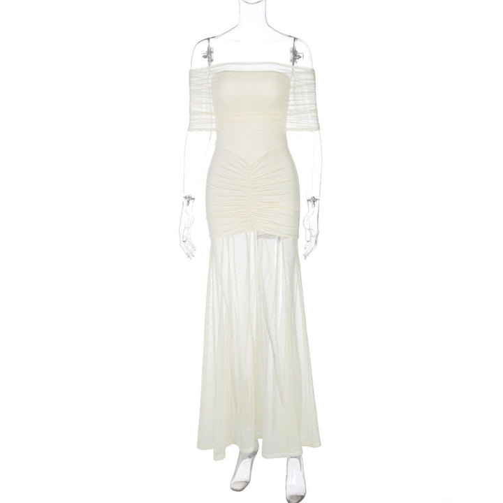 Chiffon Maxi Dress with Gathered Off-the-Shoulder Design - Delilah