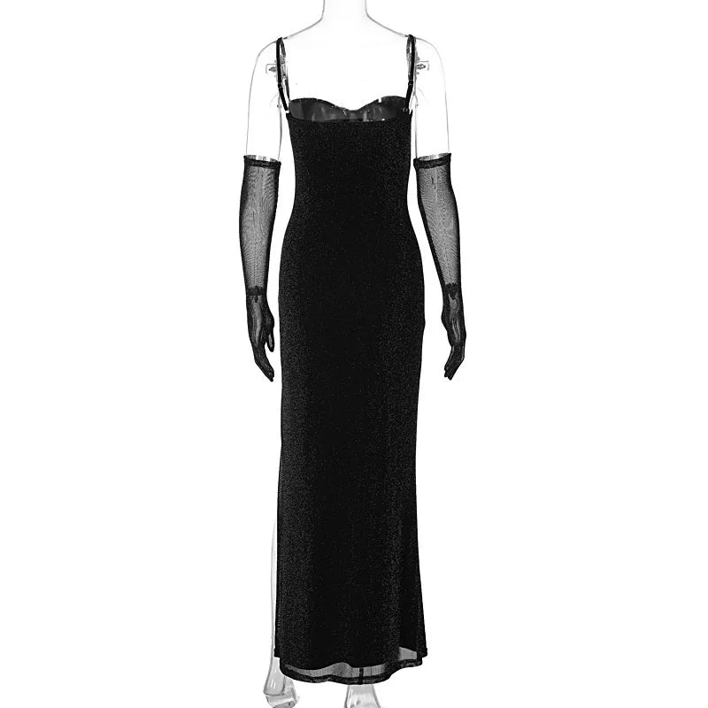 Sequin Maxi Dress with Slit and Glove Detail - Daphne
