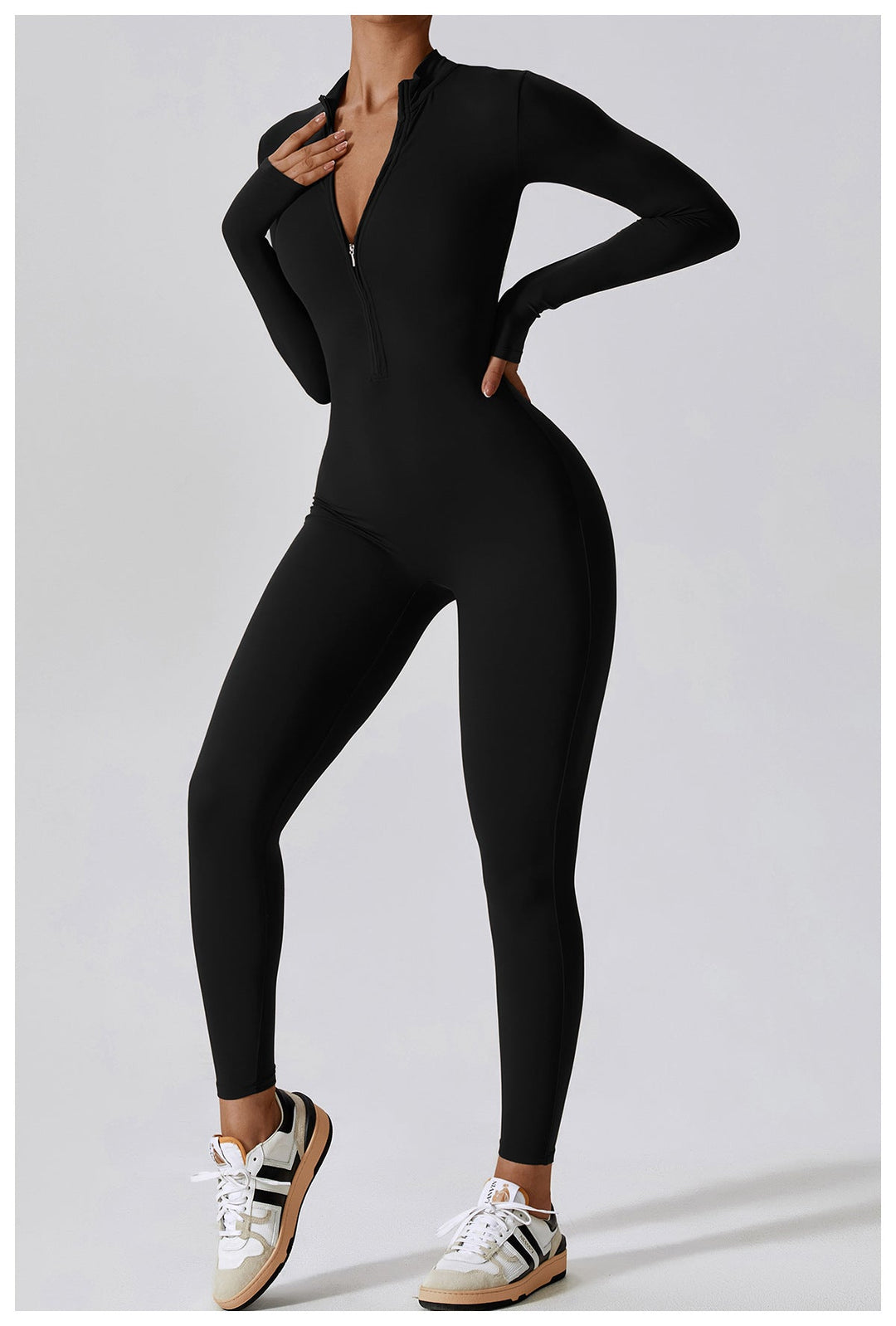 Short/long sporty fitted jumpsuit with shaping fabric and zipper closure - Andi