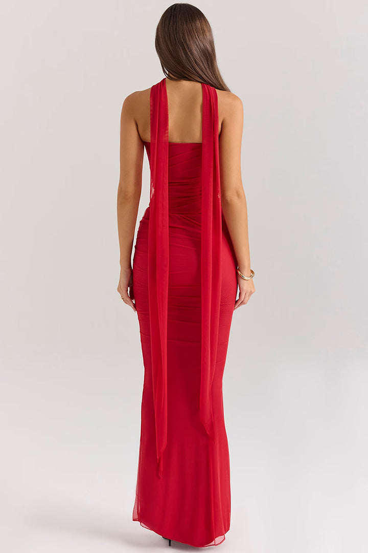 Two-Piece Set with Strapless Top and Maxi Skirt with Matching Scarf Detail - Francia