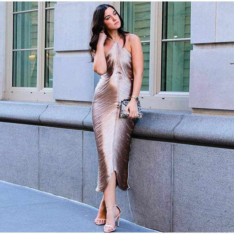 Maxi Dress with Shiny Threads and Open Back - Ashley