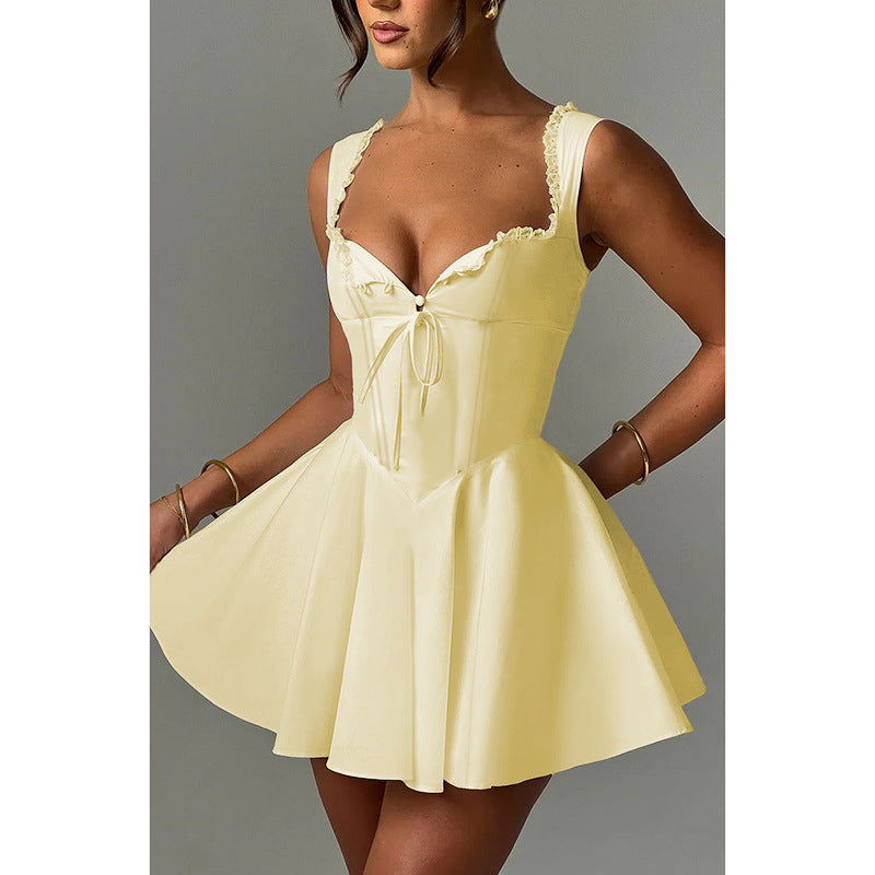 A-line mini dress with button decoration and chest tie - Marom
