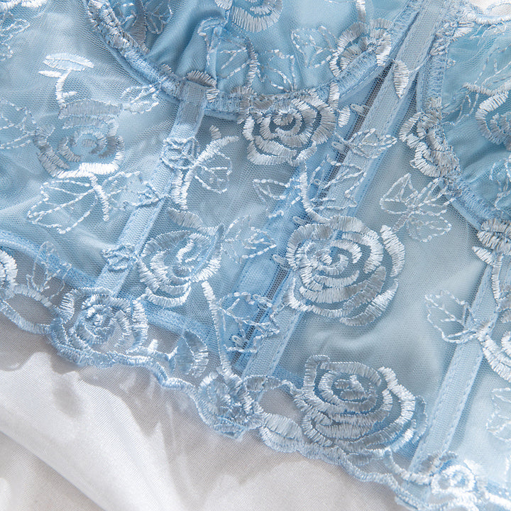 Strapless Mesh Top with Floral Embroidery - Noya Lee