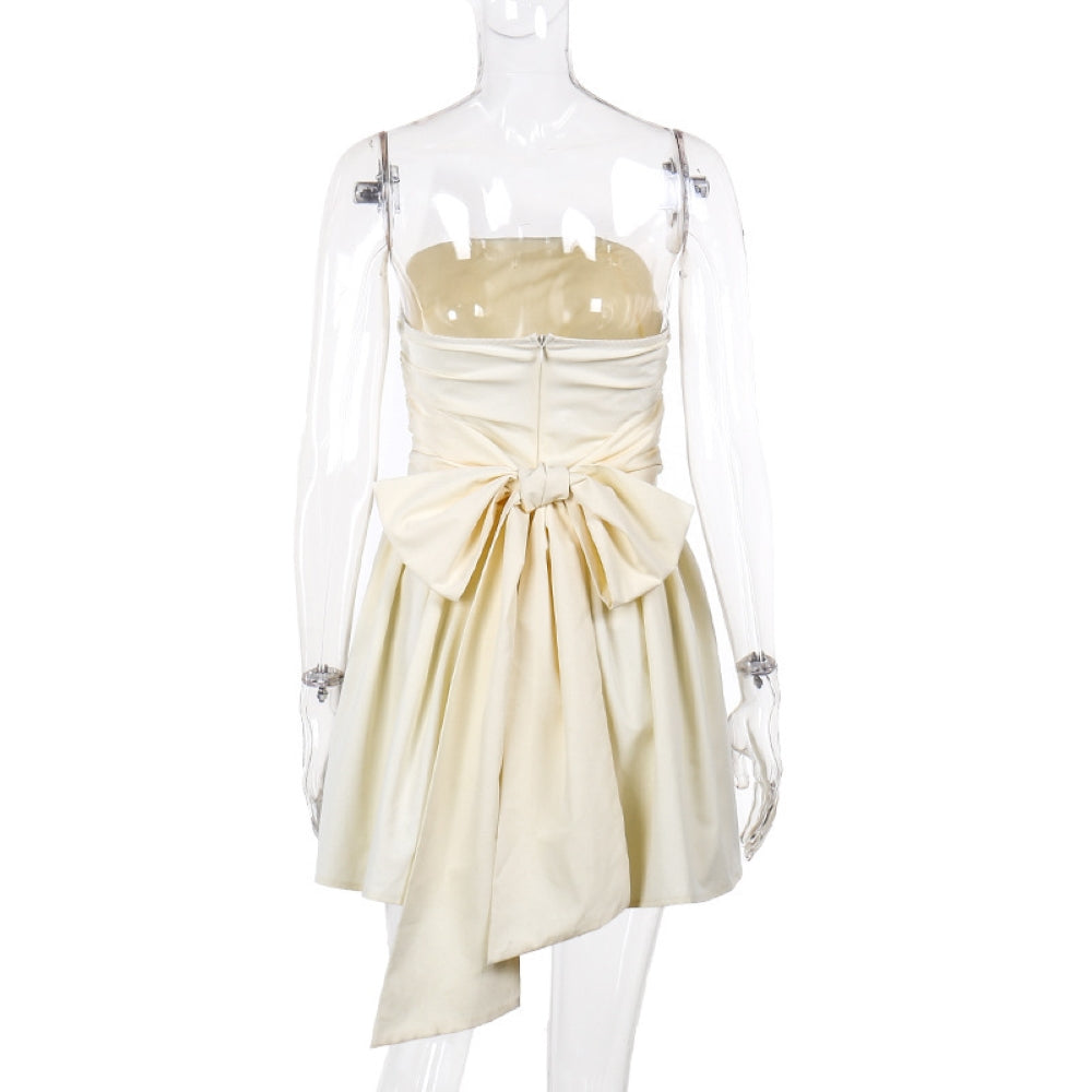 A-Line Strapless Mini Dress with Bow Tie Back - Arbel