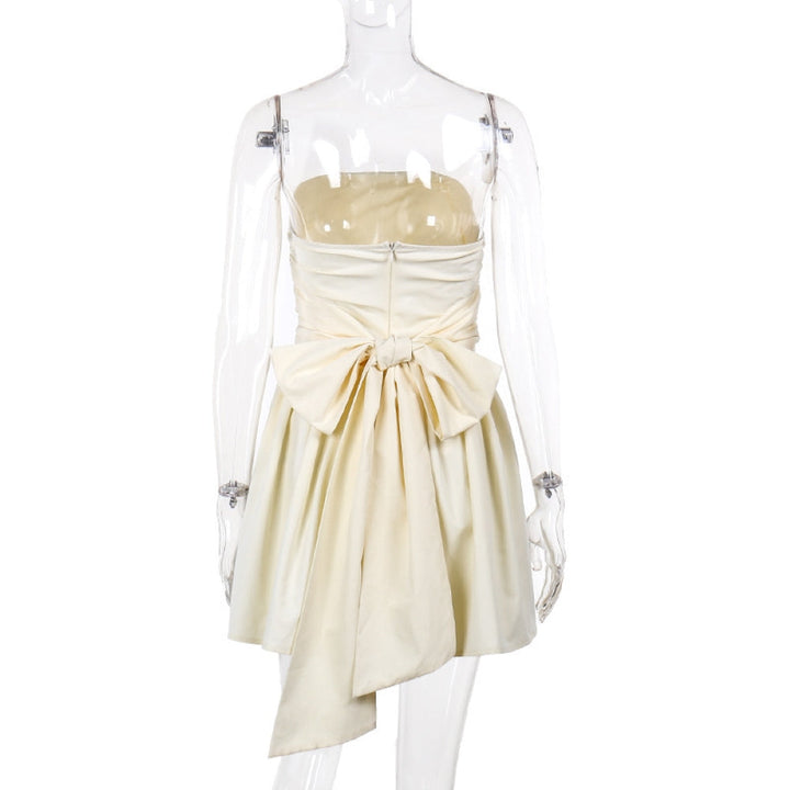 A-Line Strapless Mini Dress with Bow Tie Back - Arbel
