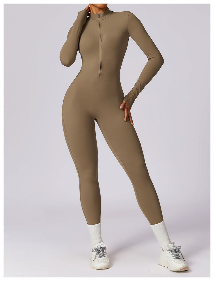 Short/long sporty fitted jumpsuit with shaping fabric and zipper closure - Andi
